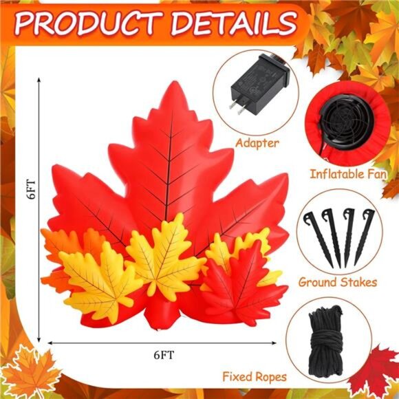 Maple Leaf Inflatable with LED Lights 6 Ft Fall Inflatables Outdoor - Picture 2 of 7